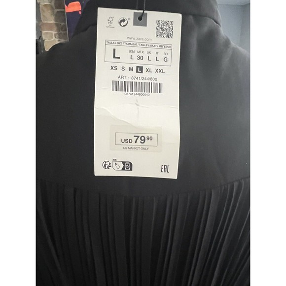 ZARA Women’s Dress Long Sleeve Black Pleated Belted Midi Dress L NEW - Picture 10 of 11